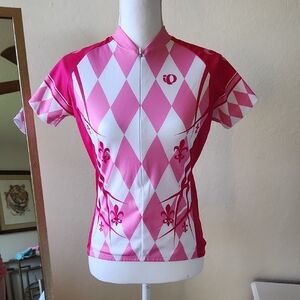 Pearl Izumi Argyle Short Sleeved Zip Cycling Top Small Back Pockets Barbiecore